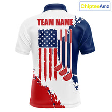 Load image into Gallery viewer, Men's American flag golf polo shirt, patriotic golf apparel, custom golf team shirt, red white blue golf uniform, golf gift for men
