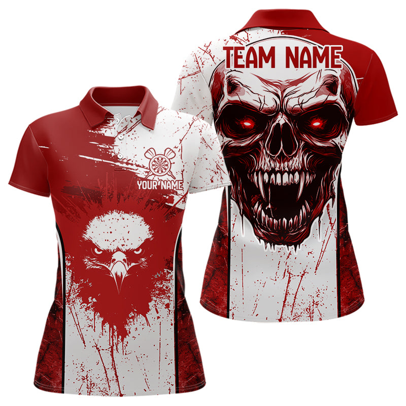 Personalized Eagle And Skull Grunge Red Dart Polo Shirts For Women, Dart Team Jerseys NYN0791