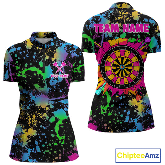 Custom Colorful Dartboard Funny Dart 1/4-Zip Shirts For Women, Dart Team Jerseys NYN0792