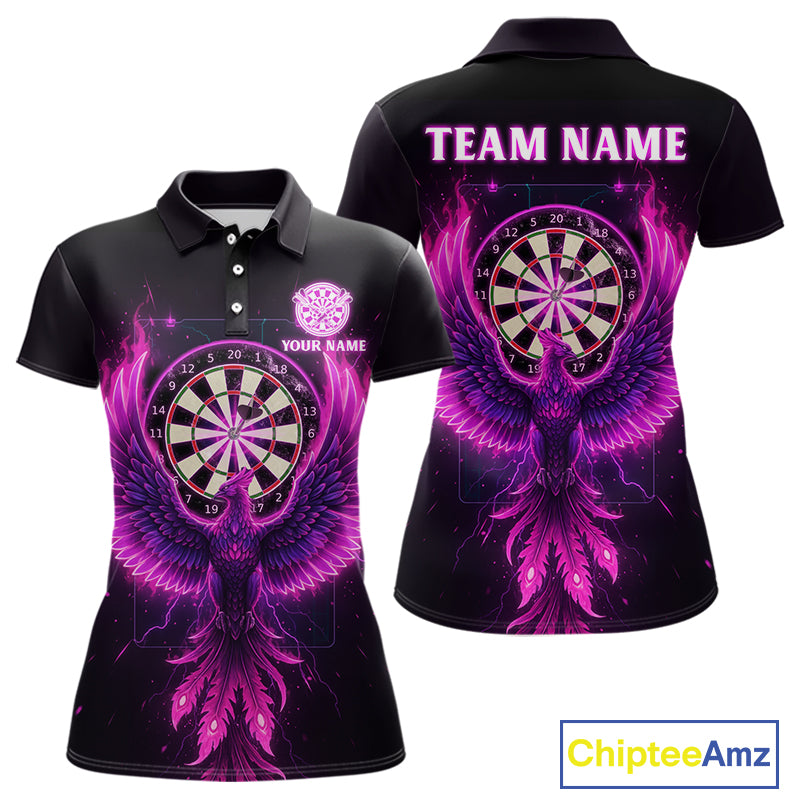 Custom Funny Flame Phoenix Pink Dartboard Dart Women Polo Jerseys Outfits Dart Shirts NYN1743