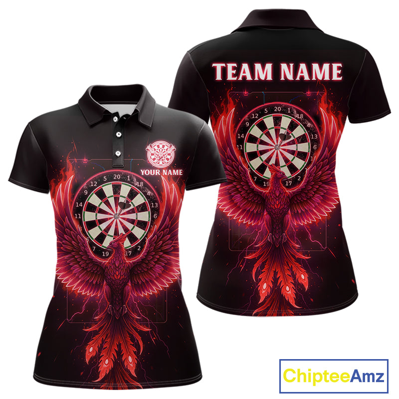 Custom Funny Flame Phoenix Red Dartboard Dart Women Polo Jerseys Outfits Dart Shirts NYN1744
