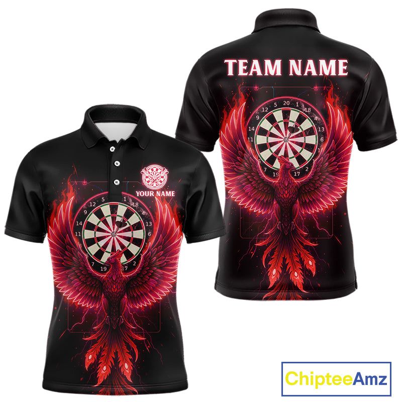 Custom Funny Flame Phoenix Red Dartboard Dart Men Polo Jerseys Outfits Dart Shirts NYN1744
