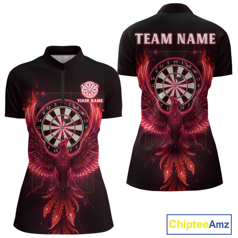 Custom Funny Flame Phoenix Red Dartboard Dart Women Quarter-Zip Jerseys Outfits Dart Shirts NYN1744