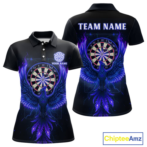 Custom Funny Flame Phoenix Blue Dartboard Dart Women Polo Jerseys Outfits Dart Shirts NYN1745