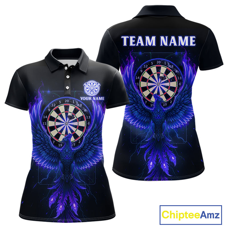 Custom Funny Flame Phoenix Blue Dartboard Dart Women Polo Jerseys Outfits Dart Shirts NYN1745
