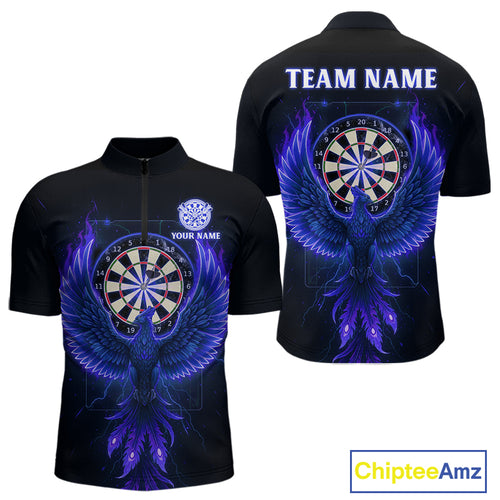 Custom Funny Flame Phoenix Blue Dartboard Dart Men Quarter-Zip Jerseys Outfits Dart Shirts NYN1745