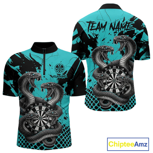 Black And Turquoise Multi Cobra Grunge Dartboard Custom Men Quarter-Zip Darts Shirt Dart Gifts NYN2017