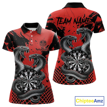 Black And Red Multi Cobra Grunge Dartboard Custom Women Polo Darts Shirt Dart Gifts NYN2018
