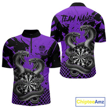 Load image into Gallery viewer, Black And Purple Multi Cobra Grunge Dartboard Custom Men Quarter-Zip Darts Shirt Dart Gifts NYN2019