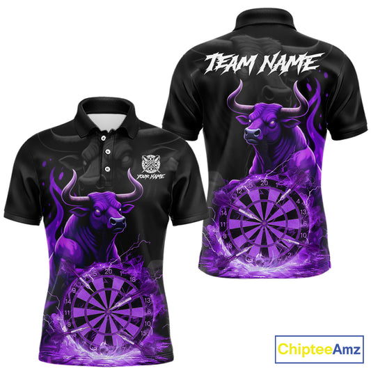 Purple Funny Bull Fire Flame Dartboard Custom Men Darts Polo League Shirts Dart Jerseys NYN2243