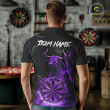 Load image into Gallery viewer, Purple Funny Bull Fire Flame Dartboard Custom Men Darts Polo League Shirts Dart Jerseys NYN2243