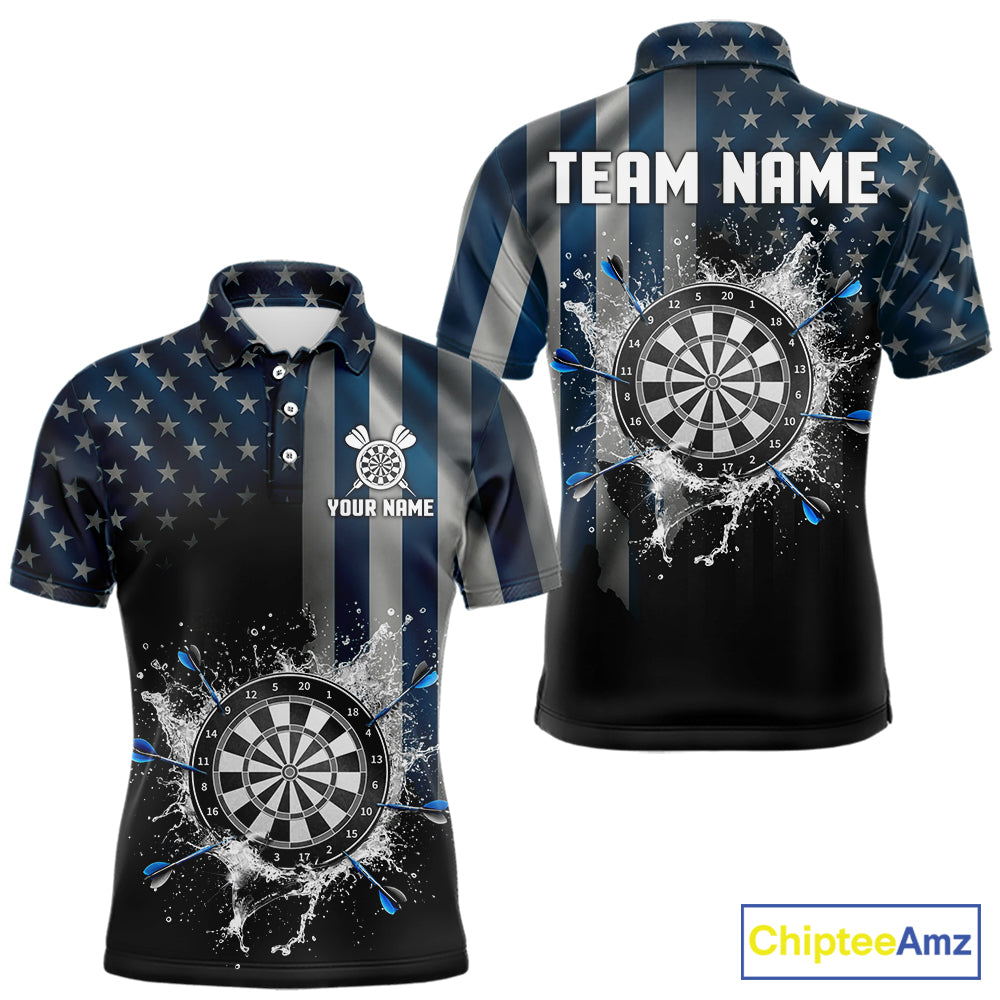 Custom Blue US Flag Water Dartboard Men Darts Polo League Shirts Patriotic Dart Jerseys NYN2246