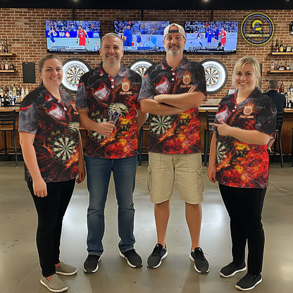 Red Smokes Flaming Eagle Dartboard Custom Men Darts Polo League Shirts Fire Dart Jerseys NYN2252
