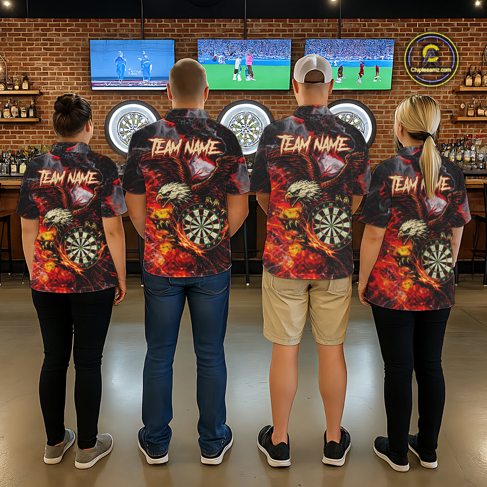 Red Smokes Flaming Eagle Dartboard Custom Men Darts Polo League Shirts Fire Dart Jerseys NYN2252
