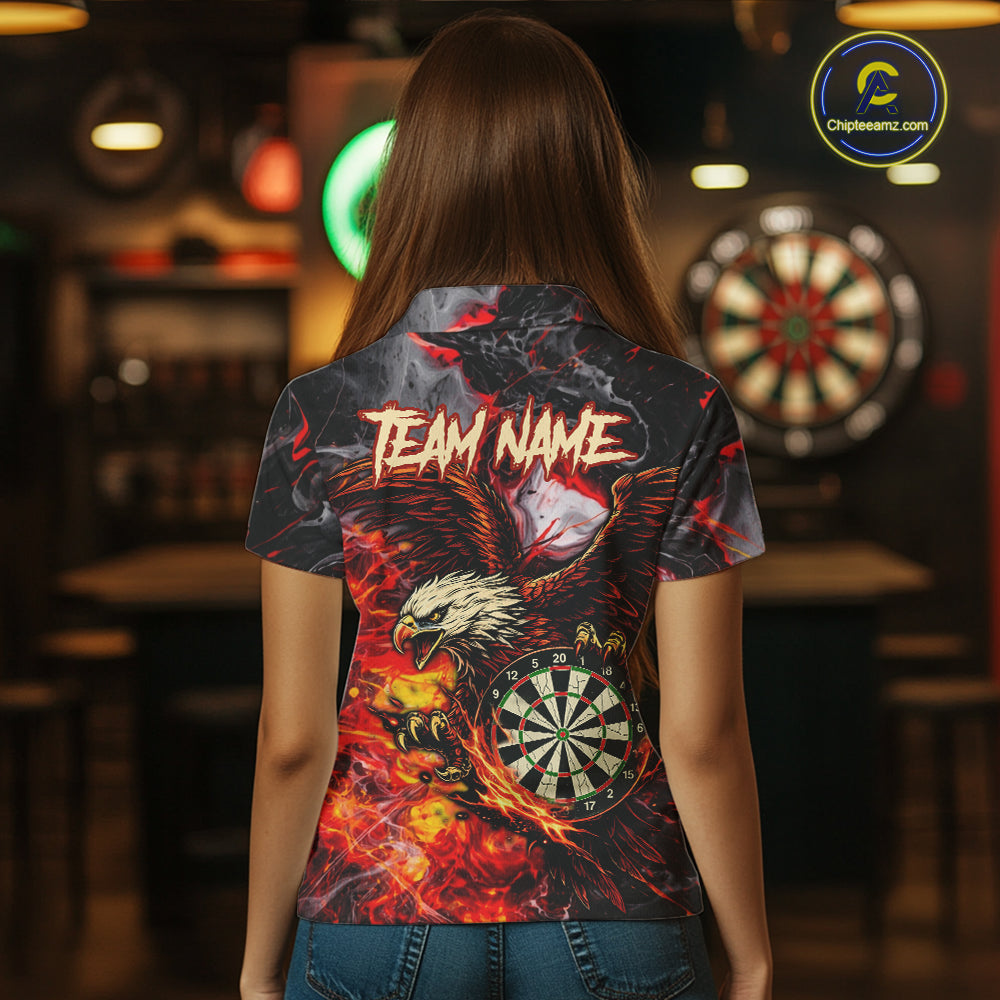 Red Smokes Flaming Eagle Dartboard Custom Women Darts Polo League Shirts Fire Dart Jerseys NYN2252