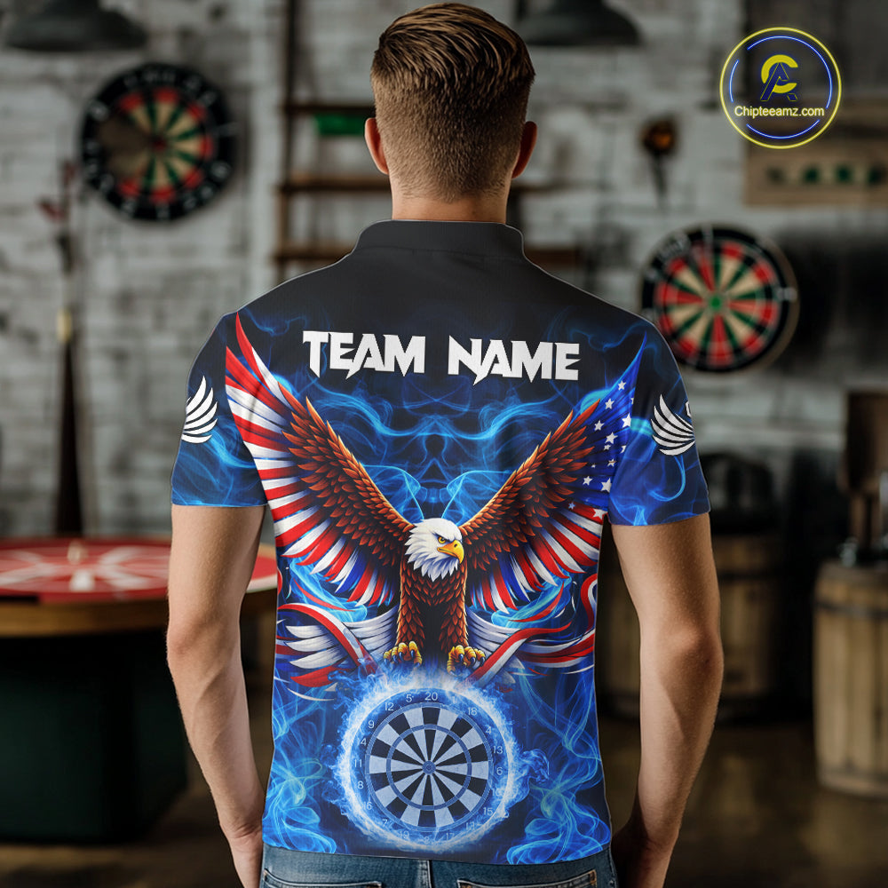 Blue Flames US Flag Eagle Freedom Darts Polo Shirt Personalized Patriotic Men Dart Team Jerseys NYN2538