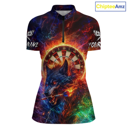 Colorful Lightning Funny Wolf Flame Dartboard Women Darts 1/4-Zip Shirt Custom Outfits Dart Jerseys NYN2540