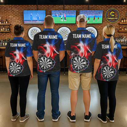 Smoke US Flag Colorful Heart Dartboard Women Darts Valentine Shirt Custom Dart Polo Couple Gifts NYN2544