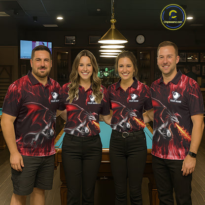 Custom Red Flaming Dragon 8 Ball Billiard Polo Shirts For Women, Dragon Billiard Pool Team Shirt NYN3291