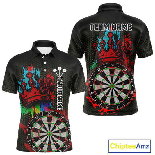 Multicolor Crown Dartboard Grunge Darts Shirt For Men - Custom Name & Team Jersey NYN0608