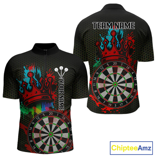 Multicolor Crown Dartboard Grunge Darts Shirt For Men - Custom Name & Team Jersey NYN0608