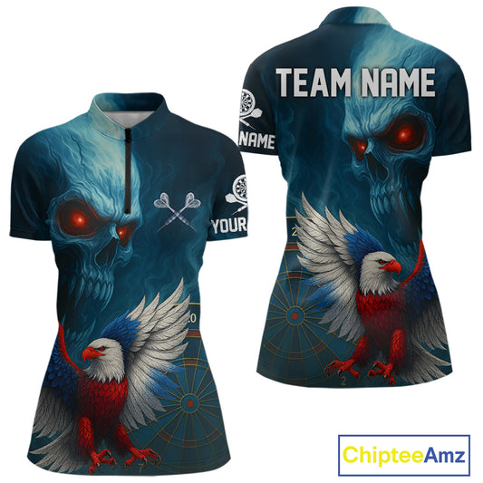 Custom Women Darts Shirt Personalized Smoke Skull Eagle Dartboard Dart Team Jerseys NYN1167