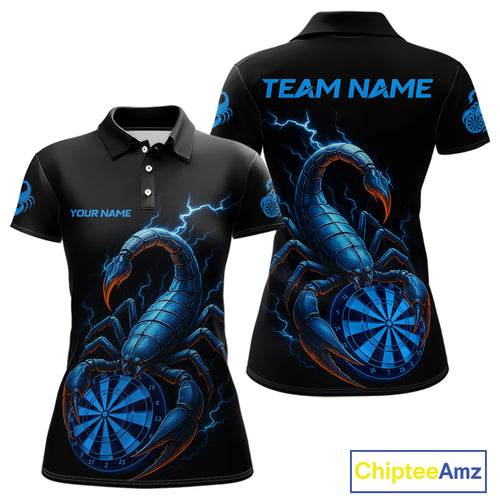 Custom Lightning Blue And Black Scorpion Dart Polo Shirt For Women Outfits Dart Team Jersey NYN1496