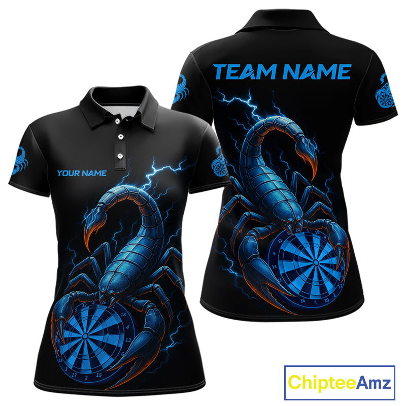Custom Lightning Blue And Black Scorpion Dart Polo Shirt For Women Outfits Dart Team Jersey NYN1496