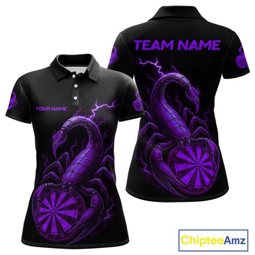 Custom Lightning Purple And Black Scorpion Dart Polo Shirt For Women Outfits Dart Team Jersey NYN1497