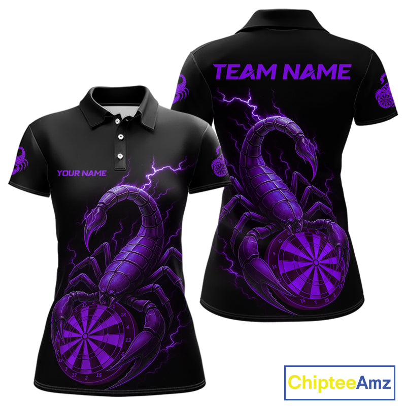 Custom Lightning Purple And Black Scorpion Dart Polo Shirt For Women Outfits Dart Team Jersey NYN1497