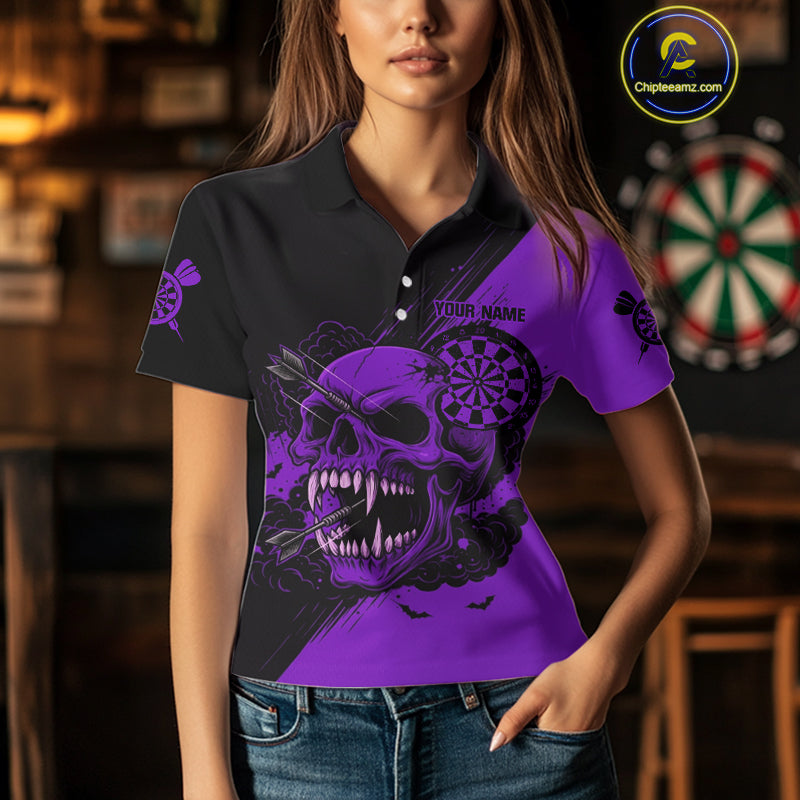 Custom Purple Horror Skull Smokes Dartboard Women Polo Dart Shirt Grunge Dart Jerseys NYN2029
