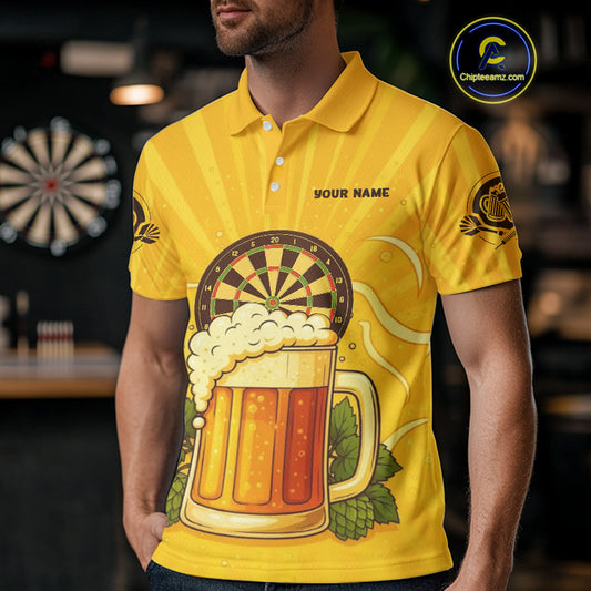Funny Cheer Beer & Dartboard Barley Flowers Custom Men Polo Darts Shirt Dart Jersey NYN2031