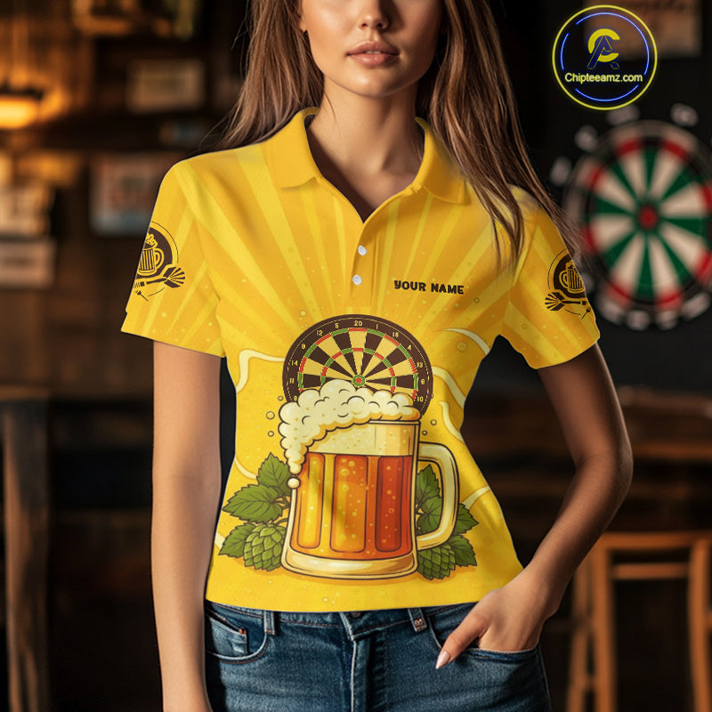 Funny Cheer Beer & Dartboard Barley Flowers Custom Women Polo Darts Shirt Dart Jersey NYN2031