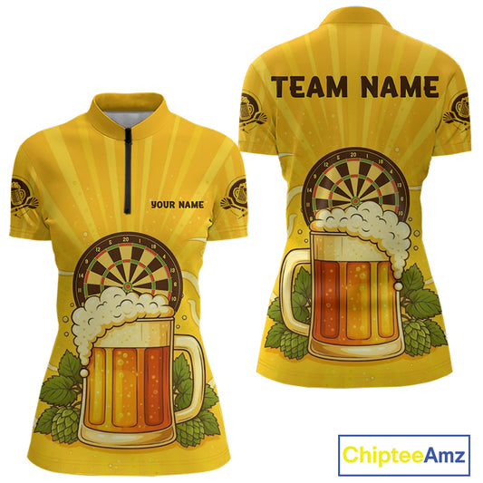 Funny Cheer Beer & Dartboard Barley Flowers Custom Women Quarter-Zip Darts Shirt Dart Jersey NYN2031