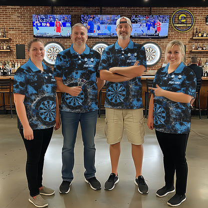 Blue Grunge Skull Cracked Glass Dartboard Custom Women Darts Polo Shirts Dart Team Jerseys NYN2258