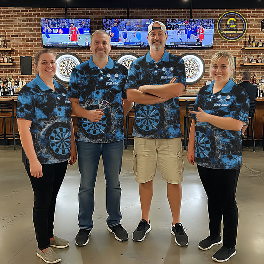 Blue Grunge Skull Cracked Glass Dartboard Custom Men Darts Quarter-Zip Shirts Dart Team Jerseys NYN2258