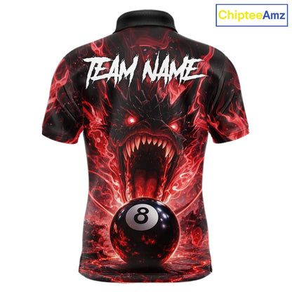 Dragon 3D Pool 8 Ball Men's Billiard Shirt Custom Red Flaming Billiard Team League Attire NYN2546