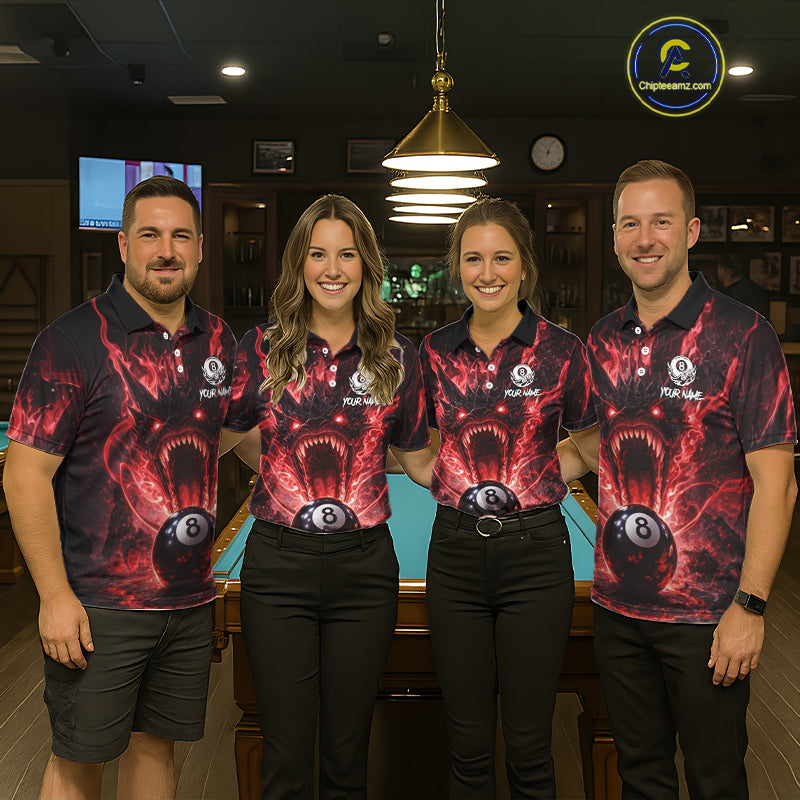 Dragon 3D Pool 8 Ball Men's Billiard Shirt Custom Red Flaming Billiard Team League Attire NYN2546