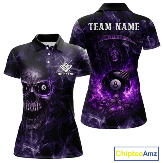 Purple Grim Reaper Billiard Shirts For Women Custom Smoke Skull Flame League Billiard Jerseys NYN2919