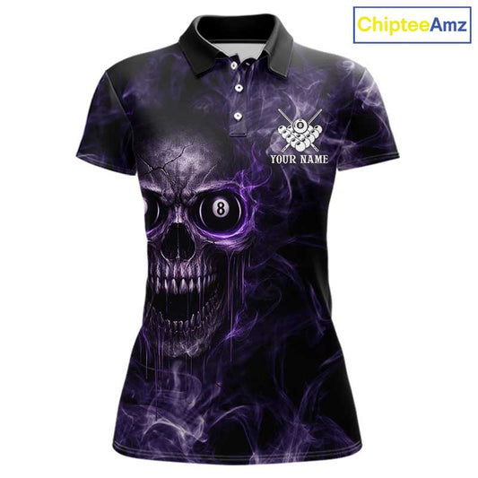 Purple Grim Reaper Billiard Shirts For Women Custom Smoke Skull Flame League Billiard Jerseys NYN2919