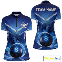 Load image into Gallery viewer, Personalized Blue &amp; Silver Billiard 3D Shirts For Women Ball 8 Flame Billiard Jerseys For Gifts NYN2923