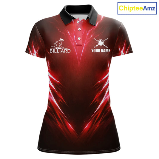 Black And Red 8 Ball Pool Billiard Shirts For Women Custom Lightning Pool Team Billiard Jersey NYN2925