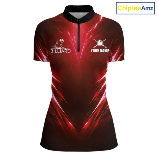 Black And Red 8 Ball Pool Billiard Shirts For Women Custom Lightning Pool Team Billiard Jersey NYN2925