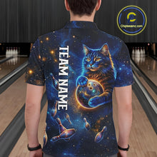 Load image into Gallery viewer, Custom Galaxy Blue Funny Cat Bowling Team Shirt Bowling Jersey Polo &amp; 1/4 Zip Bowling Unisex For Men NYN3123