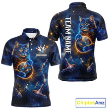 Load image into Gallery viewer, Custom Galaxy Blue Funny Cat Bowling Team Shirt Bowling Jersey Polo &amp; 1/4 Zip Bowling Unisex For Men NYN3123