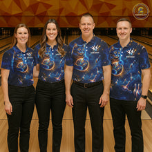 Load image into Gallery viewer, Custom Galaxy Blue Funny Cat Bowling Team Shirt Bowling Jersey Polo &amp; 1/4 Zip Bowling Unisex For Men NYN3123
