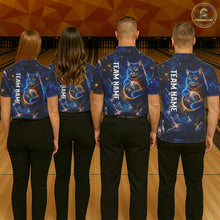 Load image into Gallery viewer, Custom Galaxy Blue Funny Cat Bowling Team Shirt Bowling Jersey Polo &amp; 1/4 Zip Bowling Unisex For Men NYN3123