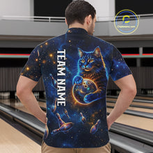 Load image into Gallery viewer, Custom Galaxy Blue Funny Cat Bowling Team Shirt Bowling Jersey Polo &amp; 1/4 Zip Bowling Unisex For Men NYN3123