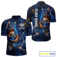 Load image into Gallery viewer, Custom Galaxy Blue Funny Cat Bowling Team Shirt Bowling Jersey Polo &amp; 1/4 Zip Bowling Unisex For Men NYN3123