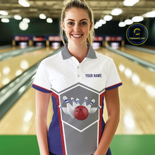 Load image into Gallery viewer, Red, Blue And Gray Bowling Pin Jerseys For Women Custom Bowling Polo 1/4-Zip Shirt, Gift For Bowlers NYN3125
